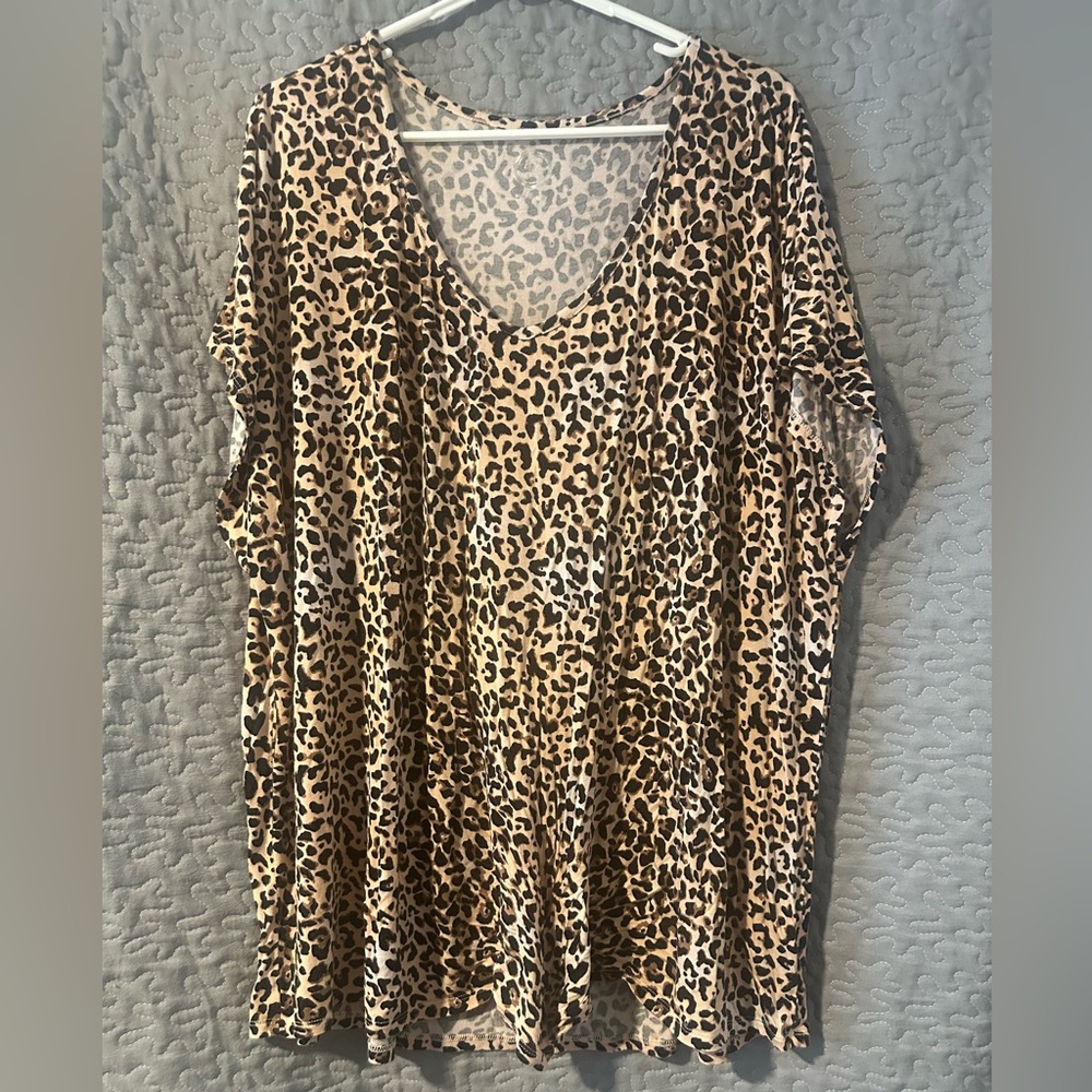 Maurice’s 24/7 Leopard Print V-Neck Women's Top - Brown/Tan